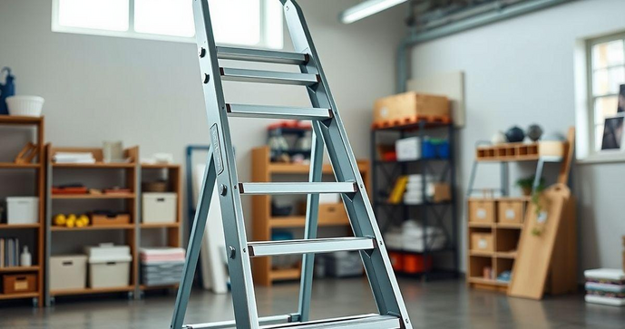 Escada de fibra 7 degraus proporciona seguran&ccedil;a e praticidade em sua casa